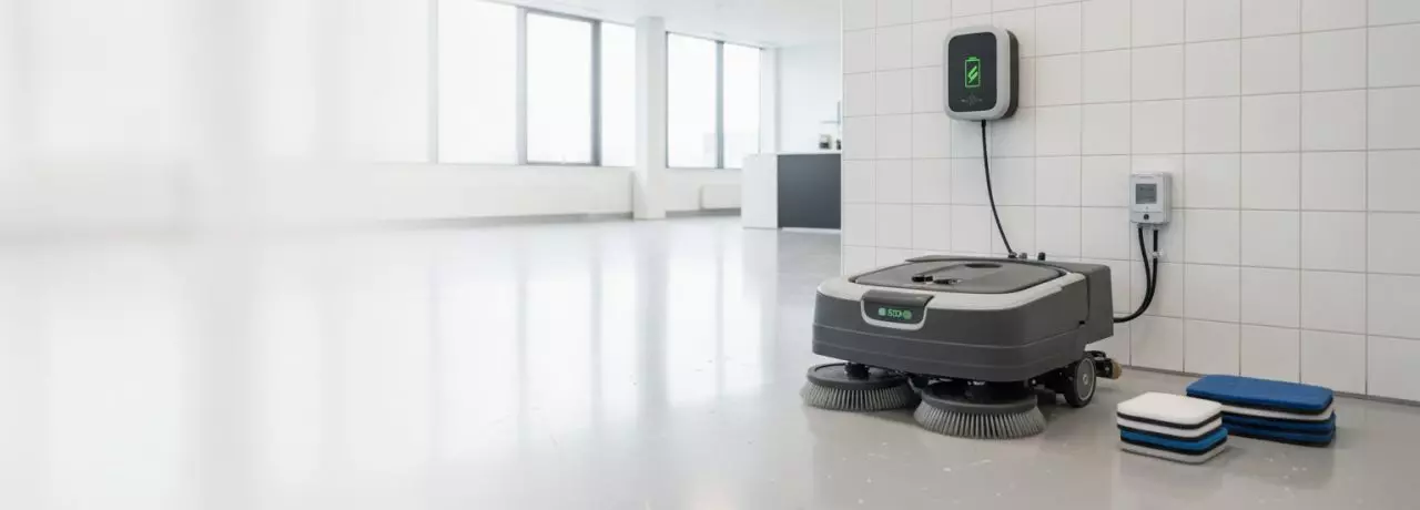 8 tips om energieverbruik van schrobzuigmachines en laders te beperken. 1 tot en met 4: slim reinigen met minder stroom en water